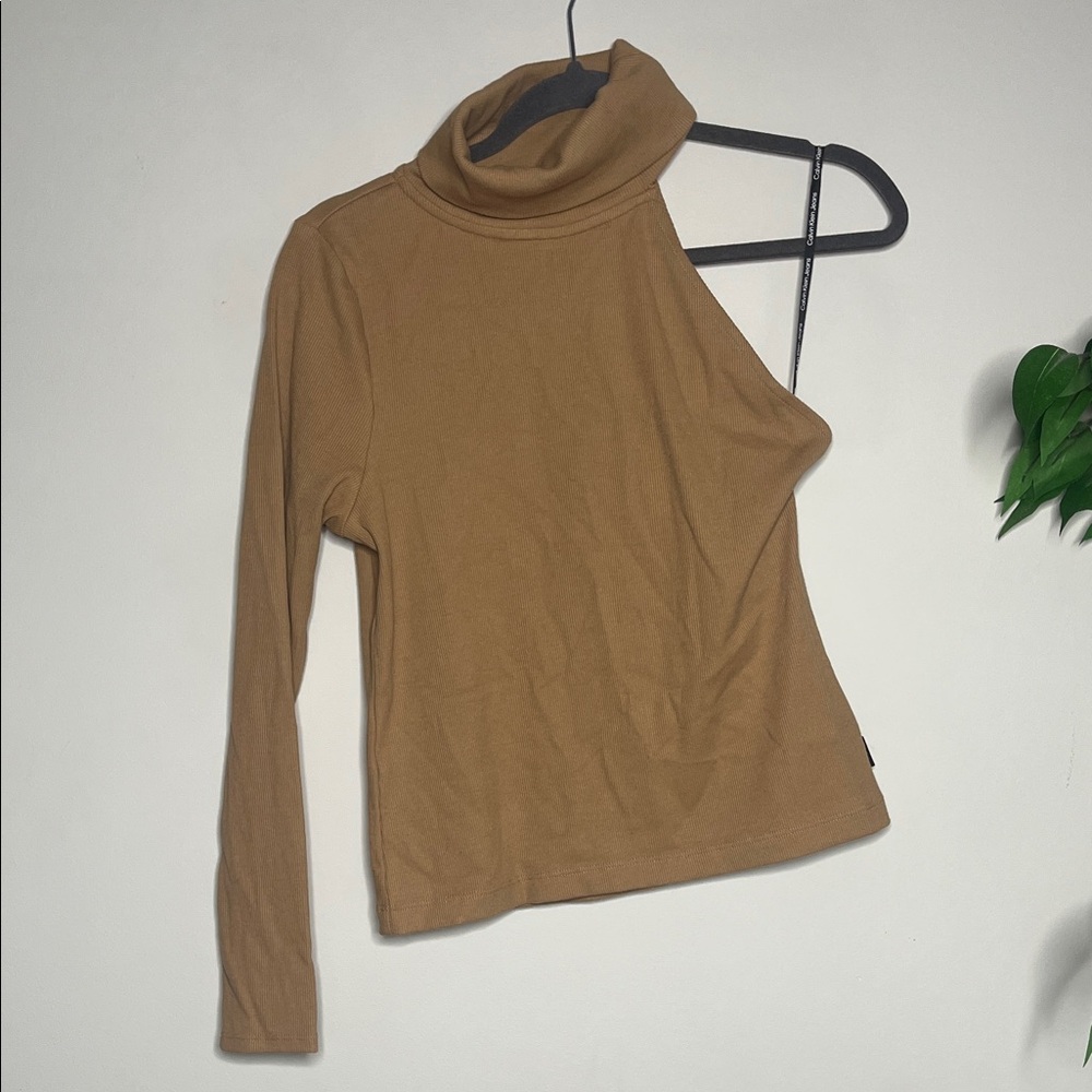 Calvin Klein Jeans Tan One-Shoulder Turtleneck Top